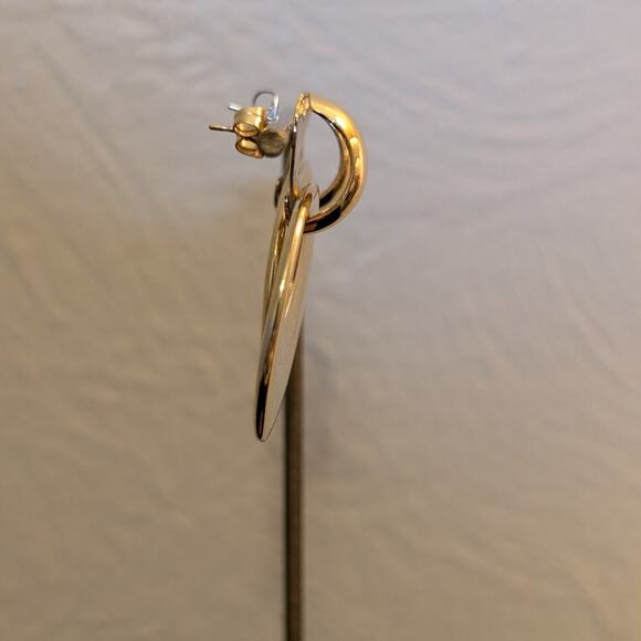 Vintage 80s High Polished Gold Tone Door Knocker Hoop Post Earrings - Picture 3 of 5